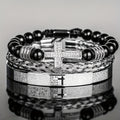 Men'S Bead Bracelet Set with Micro-Encrusted Cross, Woven Bracelet Spanish Bible Cross Bracelet Set European Vintage Style