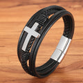 Cross Faux Leather Bracelet Magnetic Buckle Woven Religious Bangle Wristband for Men Jewelry Accessories Gifts