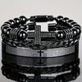 Men'S Bead Bracelet Set with Micro-Encrusted Cross, Woven Bracelet Spanish Bible Cross Bracelet Set European Vintage Style