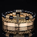 Men'S Bead Bracelet Set with Micro-Encrusted Cross, Woven Bracelet Spanish Bible Cross Bracelet Set European Vintage Style