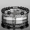 Men'S Bead Bracelet Set with Micro-Encrusted Cross, Woven Bracelet Spanish Bible Cross Bracelet Set European Vintage Style