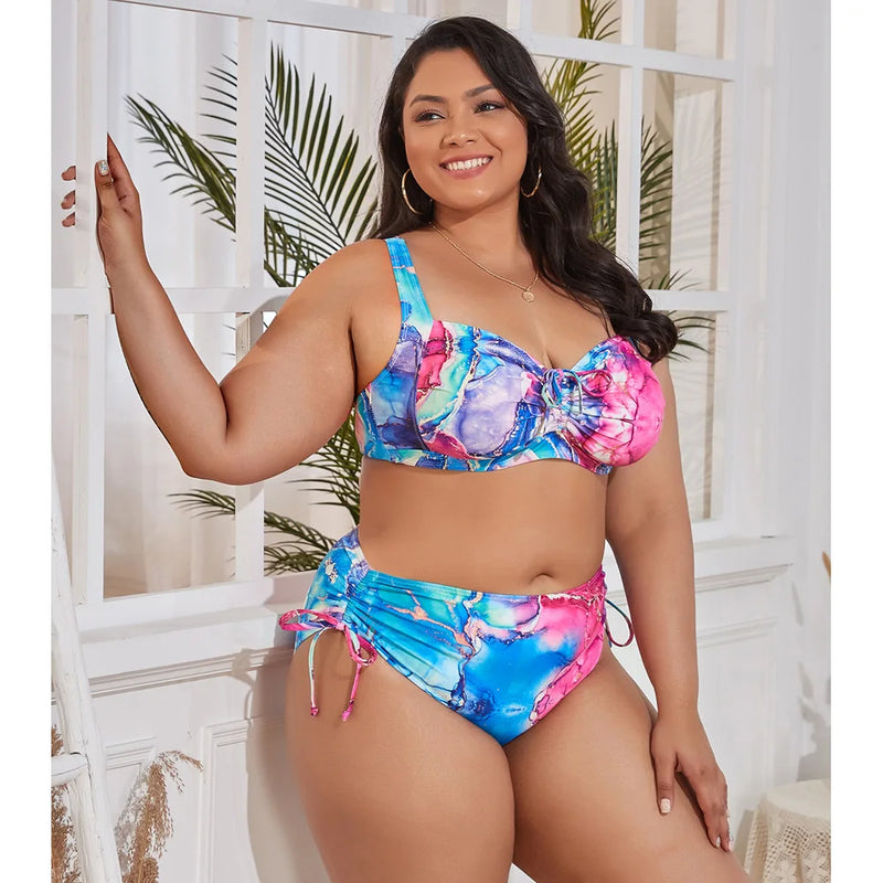 Maillot de bain deux pièces pour femmes, grande taille, soutien-gorge Push Up, culotte taille haute, grandes tailles, vêtements de plage, modèle nouveau 2023