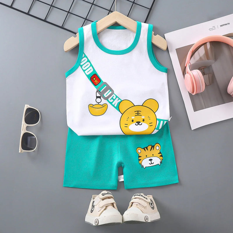 1 ensemble d'été en coton pour enfants, vêtements pour garçons et filles, gilet, vêtements pour enfants, T-Shirts et shorts, débardeur sans manches