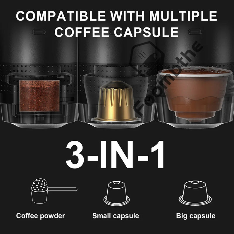 Machine à café expresso électrique Portable sans fil, pour voiture et maison, Camping, 3 en 1, capsules de poudre, cafetière de voyage