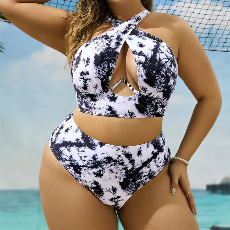 Bikini imprimé grande taille pour femme, maillot de bain grande taille, ensemble deux pièces, baigneur, baigneur trempé, nouveau, 0XL-4XL, V5630