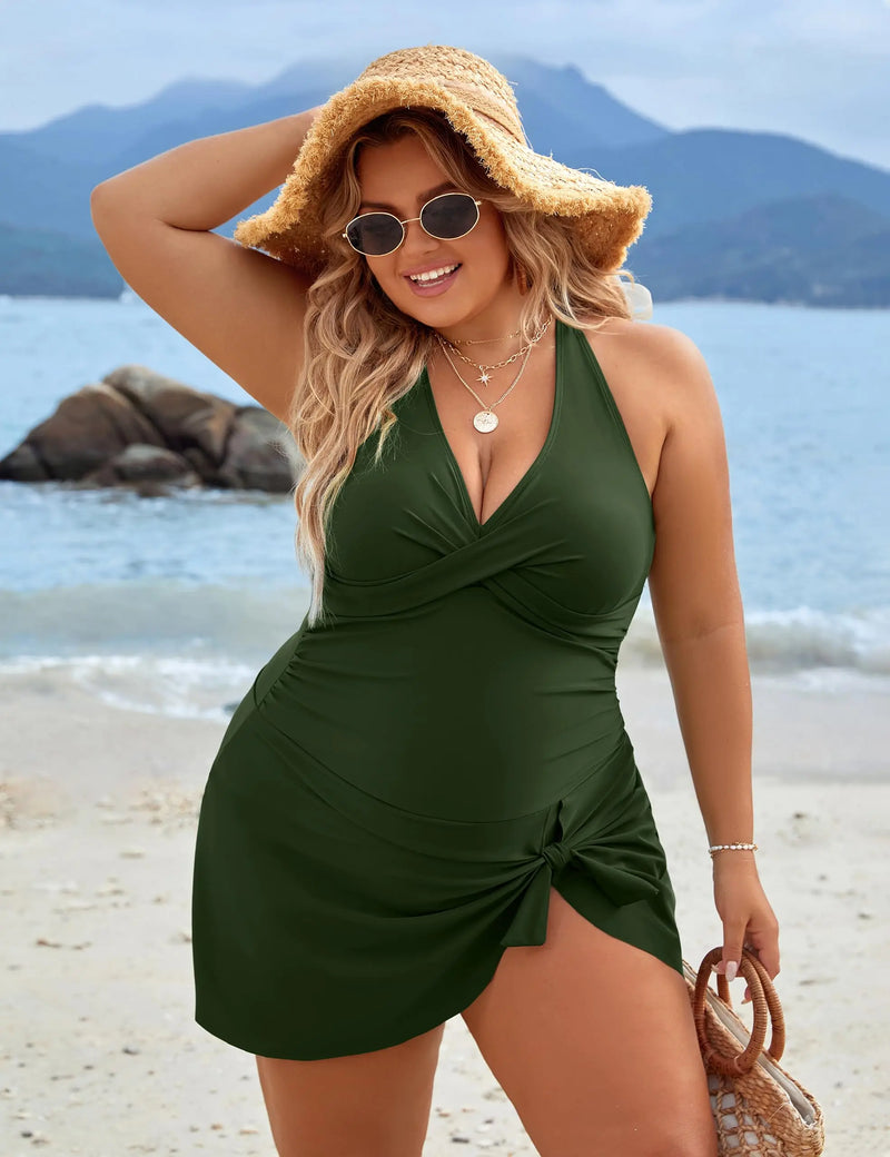 Maillot de bain 2 pièces, grande taille, couleur solide, bikini, taille haute, pour femmes, vêtements de plage, pour baigneurs, 2024