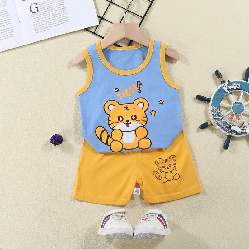 1 ensemble d'été en coton pour enfants, vêtements pour garçons et filles, gilet, vêtements pour enfants, T-Shirts et shorts, débardeur sans manches