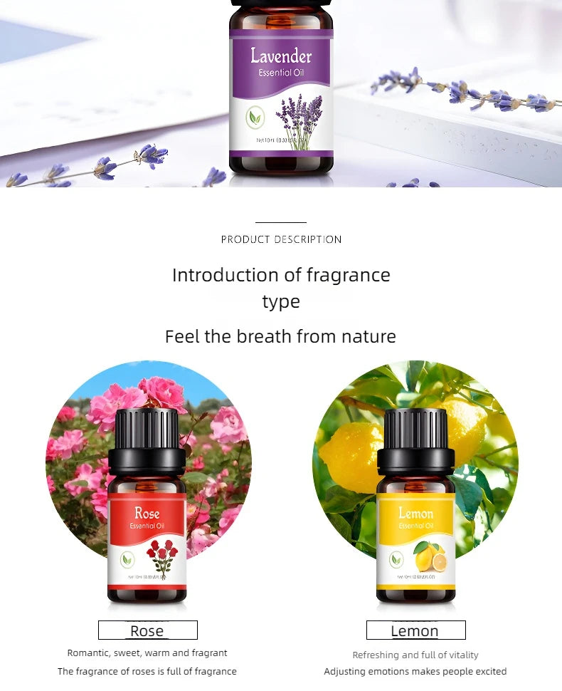 18 saveurs huiles essentielles pour diffuseur d'arôme humidificateur d'air maison soluble dans l'eau 10ml désodorisant parfums huile de parfum parfum