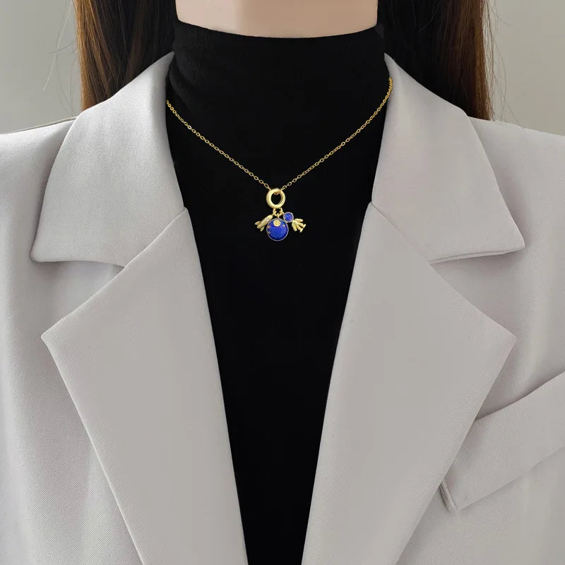 Collier de la série Star Series en acier au titane pour femme, pendentif planète lune et astronome, colliers de la présidence, cadeaux de bijoux, document doré, luxe abordable