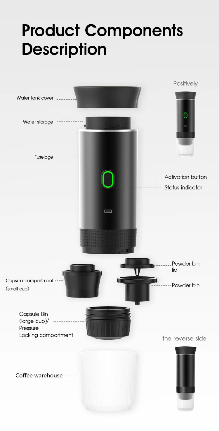 Machine à café expresso électrique Portable sans fil, pour voiture et maison, Camping, 3 en 1, capsules de poudre, cafetière de voyage
