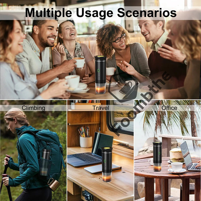 Machine à café expresso électrique Portable sans fil, pour voiture et maison, Camping, 3 en 1, capsules de poudre, cafetière de voyage