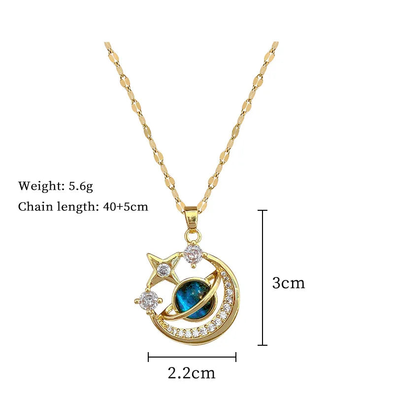Collier de la série Star Series en acier au titane pour femme, pendentif planète lune et astronome, colliers de la présidence, cadeaux de bijoux, document doré, luxe abordable