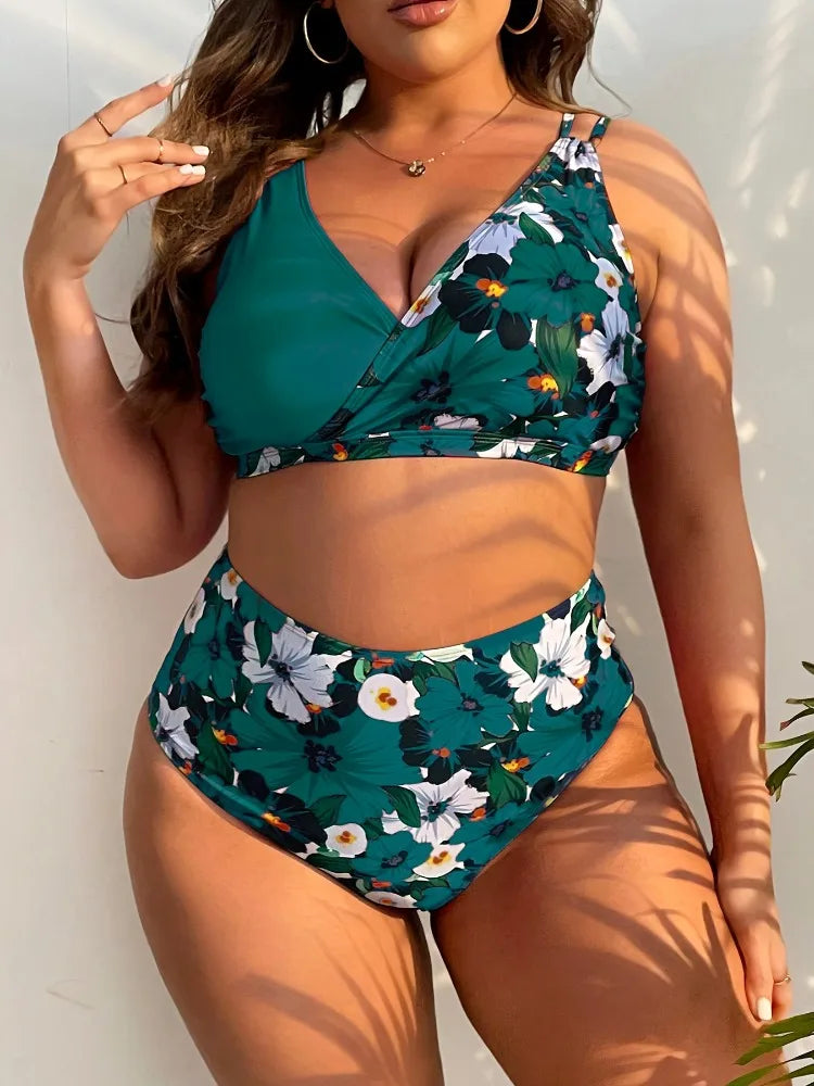 2023 grande taille à volants Bikini maillot de bain floral femmes garniture cravate avant maillot de bain femme taille haute natation maillot de bain