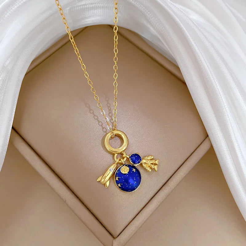 Collier de la série Star Series en acier au titane pour femme, pendentif planète lune et astronome, colliers de la présidence, cadeaux de bijoux, document doré, luxe abordable