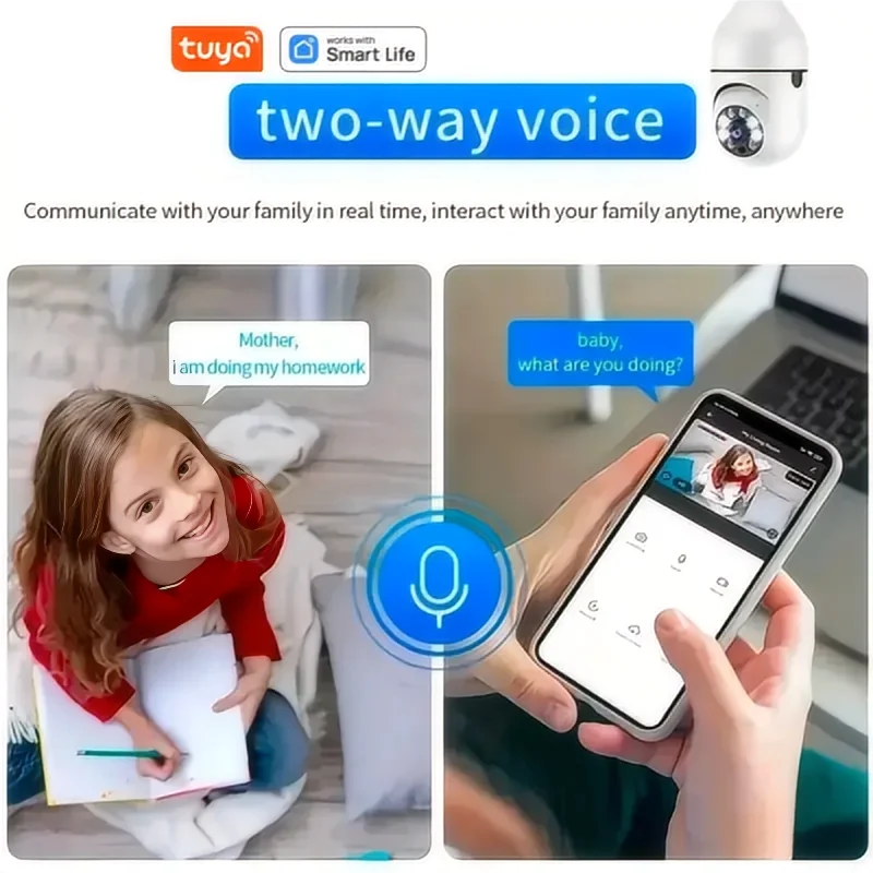 Tuya maison intelligente 2.4G E27 ampoule Wifi caméra de Surveillance HD nuit sécurité vidéo Surveillance Supprt Audio bidirectionnel mouvement Mobile