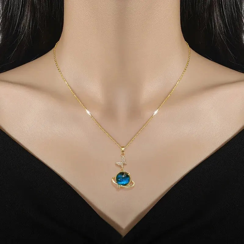 Collier de la série Star Series en acier au titane pour femme, pendentif planète lune et astronome, colliers de la présidence, cadeaux de bijoux, document doré, luxe abordable