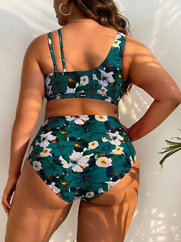 2023 grande taille à volants Bikini maillot de bain floral femmes garniture cravate avant maillot de bain femme taille haute natation maillot de bain