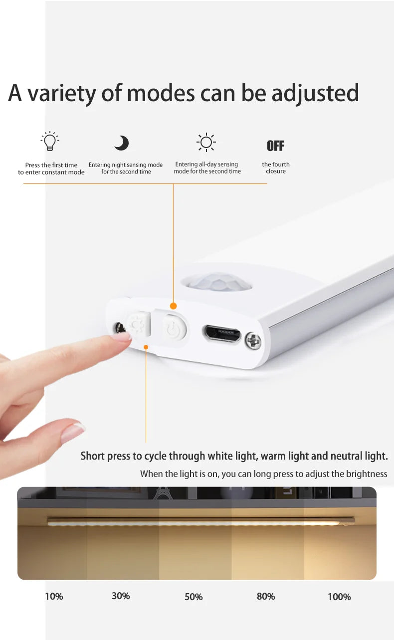 Lumières d'armoire à LED avec capteur de mouvement, USB sans fil- livraison gratuite