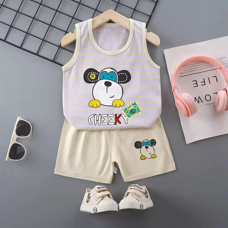 1 ensemble d'été en coton pour enfants, vêtements pour garçons et filles, gilet, vêtements pour enfants, T-Shirts et shorts, débardeur sans manches