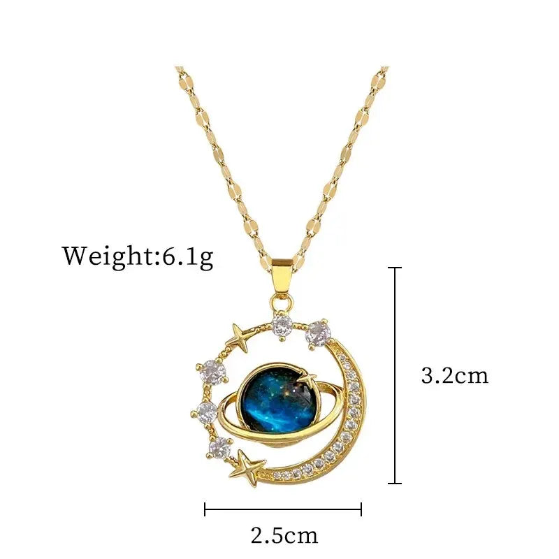 Collier de la série Star Series en acier au titane pour femme, pendentif planète lune et astronome, colliers de la présidence, cadeaux de bijoux, document doré, luxe abordable