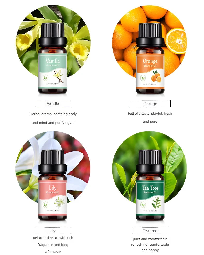 18 saveurs huiles essentielles pour diffuseur d'arôme humidificateur d'air maison soluble dans l'eau 10ml désodorisant parfums huile de parfum parfum
