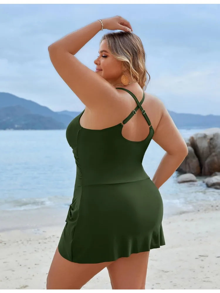 Maillot de bain 2 pièces, grande taille, couleur solide, bikini, taille haute, pour femmes, vêtements de plage, pour baigneurs, 2024
