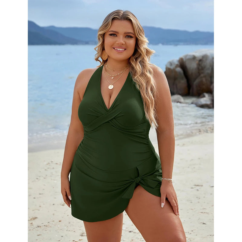 Maillot de bain 2 pièces, grande taille, couleur solide, bikini, taille haute, pour femmes, vêtements de plage, pour baigneurs, 2024