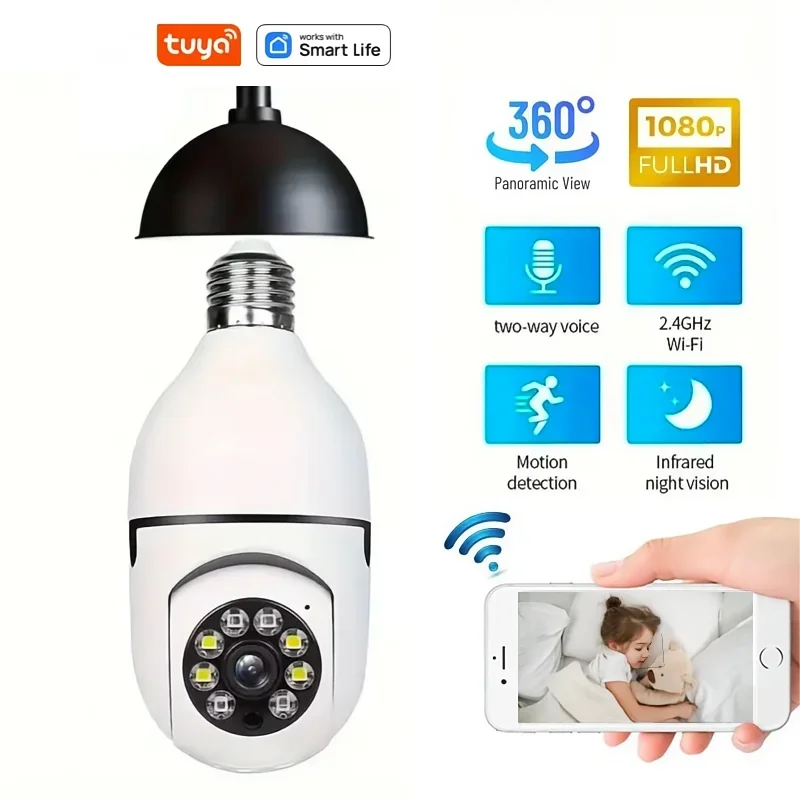 Tuya maison intelligente 2.4G E27 ampoule Wifi caméra de Surveillance HD nuit sécurité vidéo Surveillance Supprt Audio bidirectionnel mouvement Mobile
