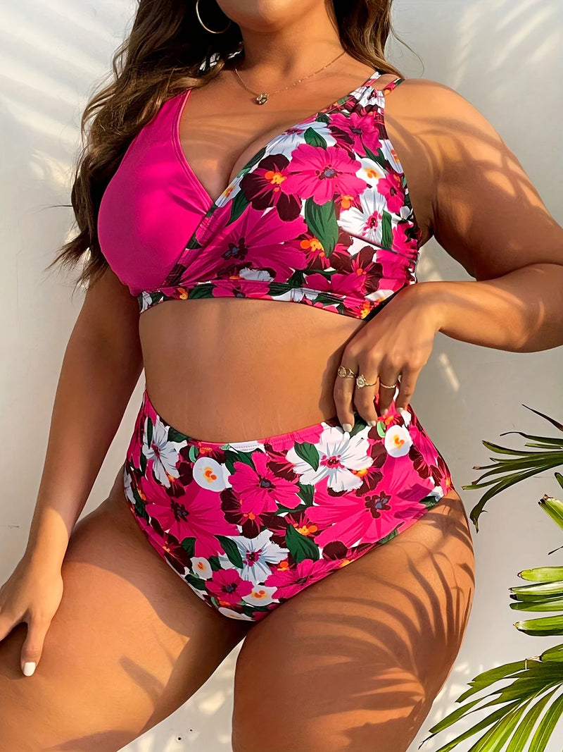 2023 grande taille à volants Bikini maillot de bain floral femmes garniture cravate avant maillot de bain femme taille haute natation maillot de bain