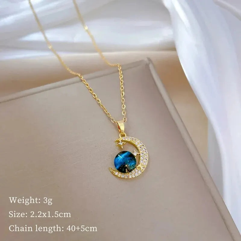 Collier de la série Star Series en acier au titane pour femme, pendentif planète lune et astronome, colliers de la présidence, cadeaux de bijoux, document doré, luxe abordable