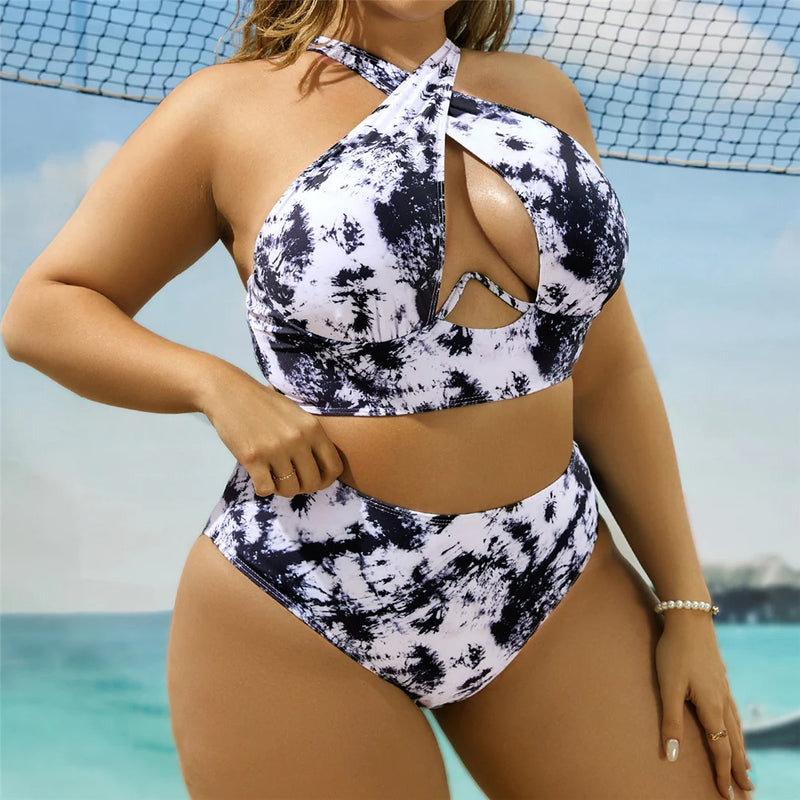 Bikini imprimé grande taille pour femme, maillot de bain grande taille, ensemble deux pièces, baigneur, baigneur trempé, nouveau, 0XL-4XL, V5630