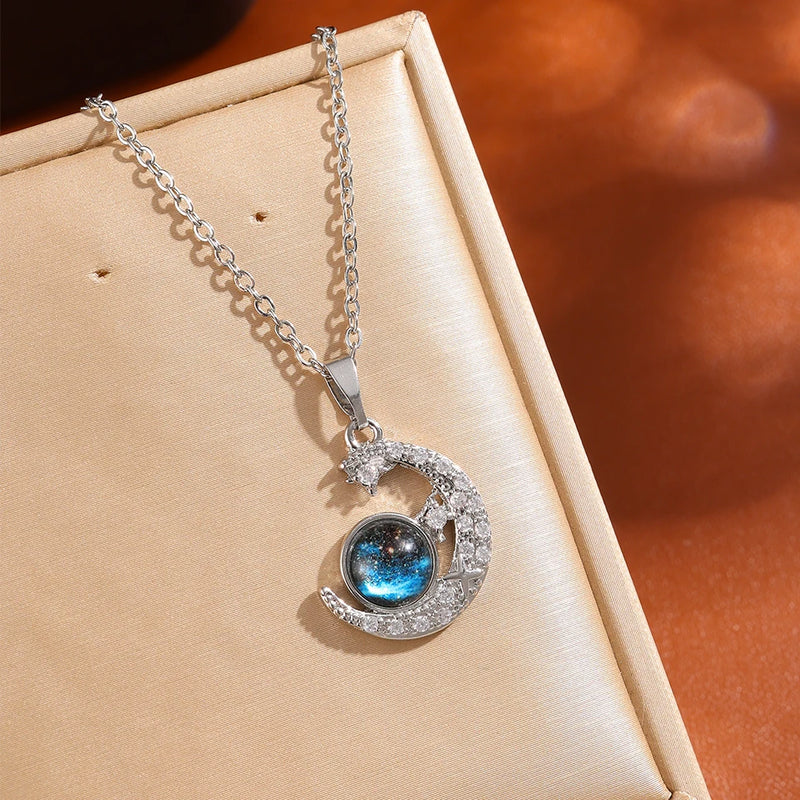 Collier de la série Star Series en acier au titane pour femme, pendentif planète lune et astronome, colliers de la présidence, cadeaux de bijoux, document doré, luxe abordable