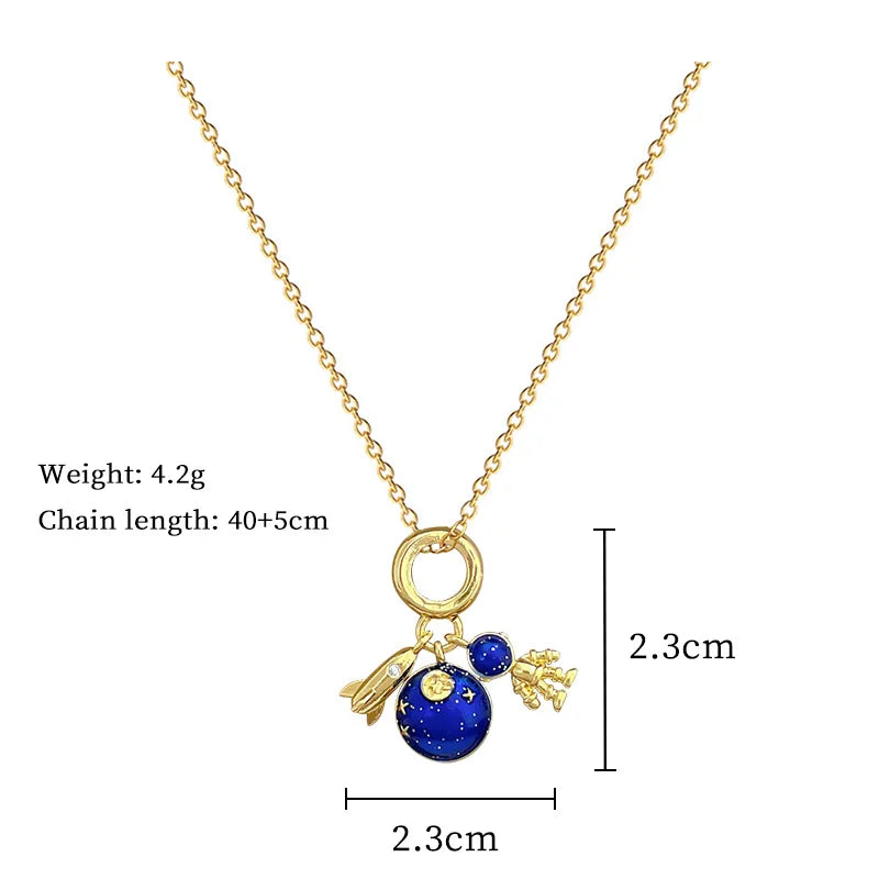 Collier de la série Star Series en acier au titane pour femme, pendentif planète lune et astronome, colliers de la présidence, cadeaux de bijoux, document doré, luxe abordable