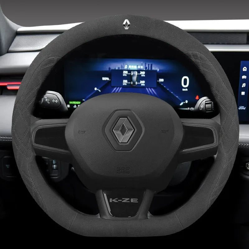 Housse de volant de voiture en daim, 38cm, antidérapante, pour Renault