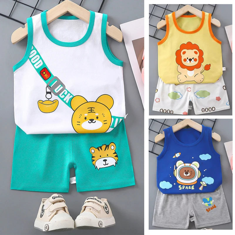 1 ensemble d'été en coton pour enfants, vêtements pour garçons et filles, gilet, vêtements pour enfants, T-Shirts et shorts, débardeur sans manches