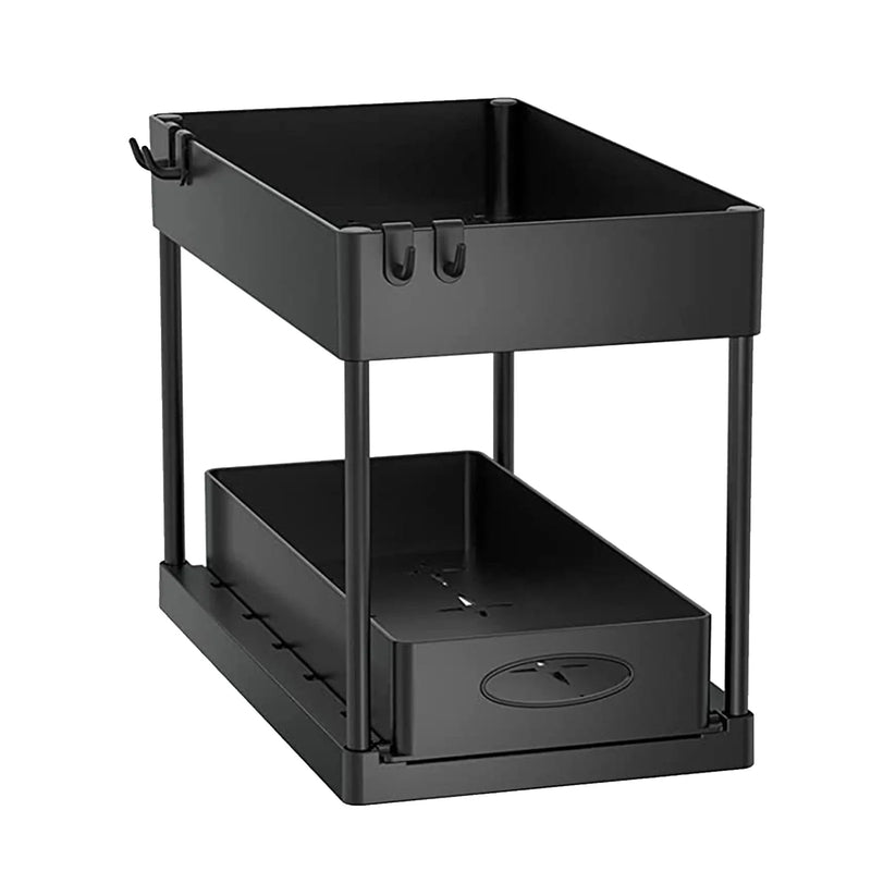 Organisateur sous évier à 2 niveaux, armoire coulissante, panier, support de rangement avec crochets, tasse suspendue, organisateur de salle de bains et de cuisine