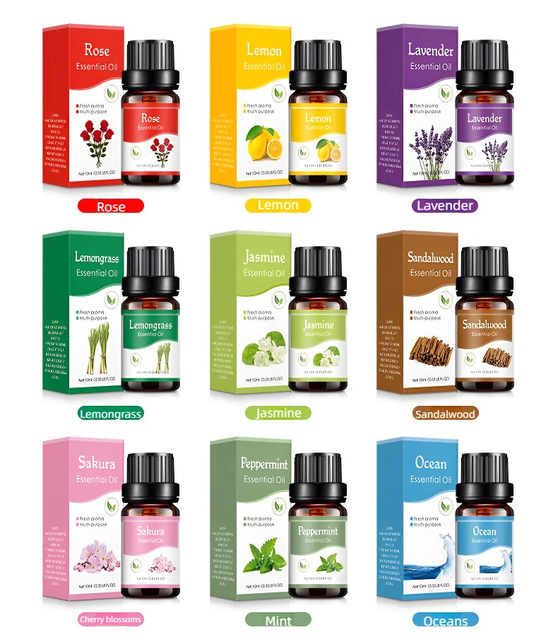 18 saveurs huiles essentielles pour diffuseur d'arôme humidificateur d'air maison soluble dans l'eau 10ml désodorisant parfums huile de parfum parfum
