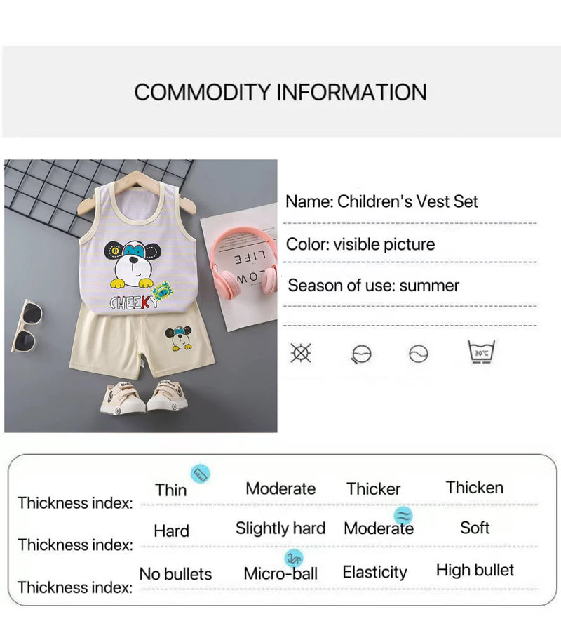 1 ensemble d'été en coton pour enfants, vêtements pour garçons et filles, gilet, vêtements pour enfants, T-Shirts et shorts, débardeur sans manches