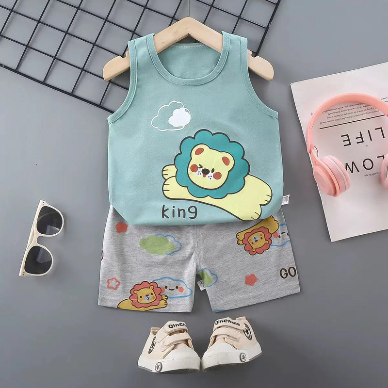 1 ensemble d'été en coton pour enfants, vêtements pour garçons et filles, gilet, vêtements pour enfants, T-Shirts et shorts, débardeur sans manches