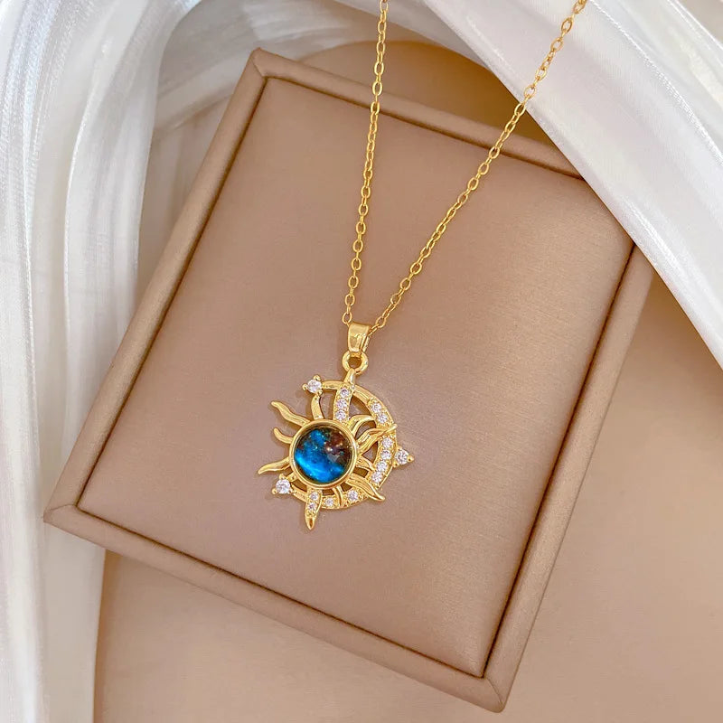 Collier de la série Star Series en acier au titane pour femme, pendentif planète lune et astronome, colliers de la présidence, cadeaux de bijoux, document doré, luxe abordable