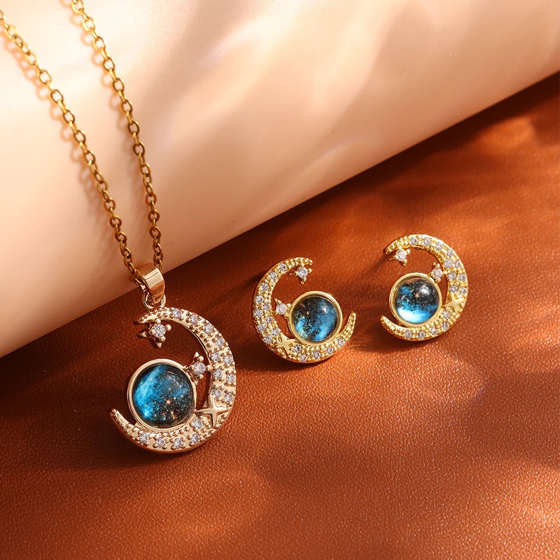 Collier de la série Star Series en acier au titane pour femme, pendentif planète lune et astronome, colliers de la présidence, cadeaux de bijoux, document doré, luxe abordable