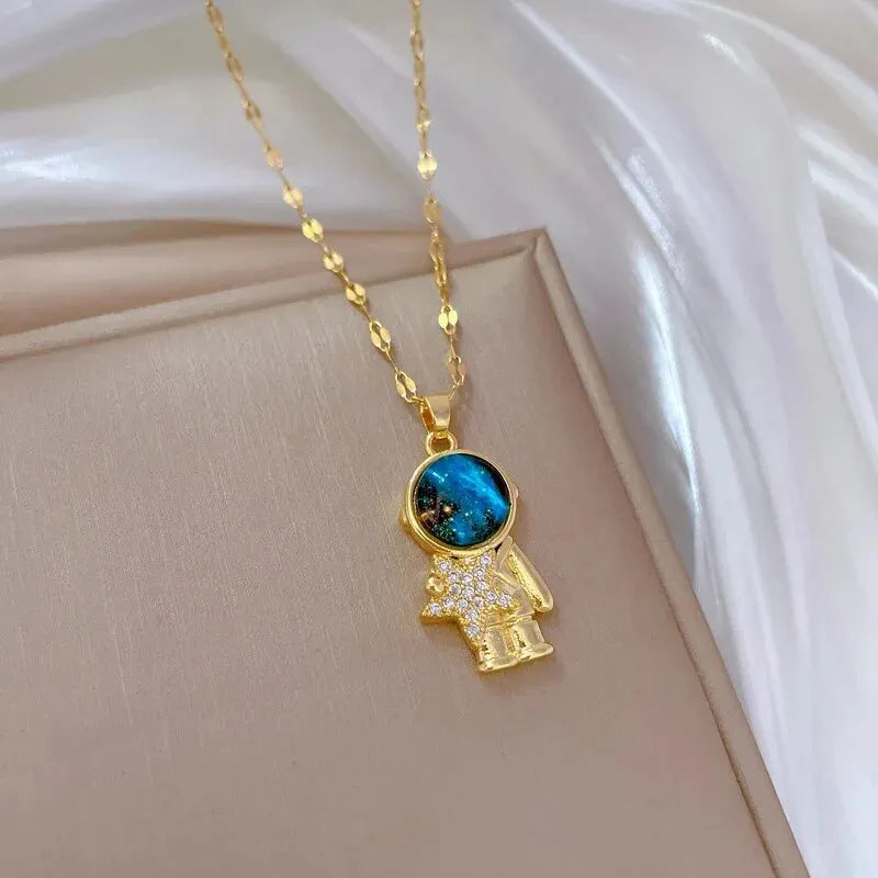 Collier de la série Star Series en acier au titane pour femme, pendentif planète lune et astronome, colliers de la présidence, cadeaux de bijoux, document doré, luxe abordable