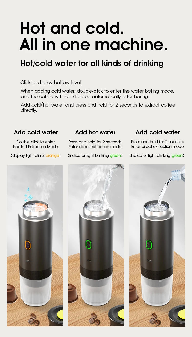 Machine à café expresso électrique Portable sans fil, pour voiture et maison, Camping, 3 en 1, capsules de poudre, cafetière de voyage