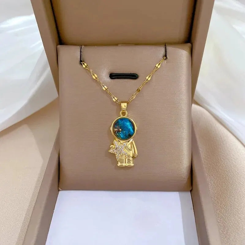 Collier de la série Star Series en acier au titane pour femme, pendentif planète lune et astronome, colliers de la présidence, cadeaux de bijoux, document doré, luxe abordable