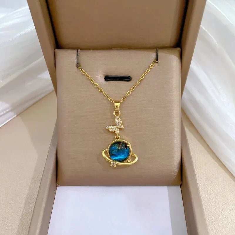 Collier de la série Star Series en acier au titane pour femme, pendentif planète lune et astronome, colliers de la présidence, cadeaux de bijoux, document doré, luxe abordable