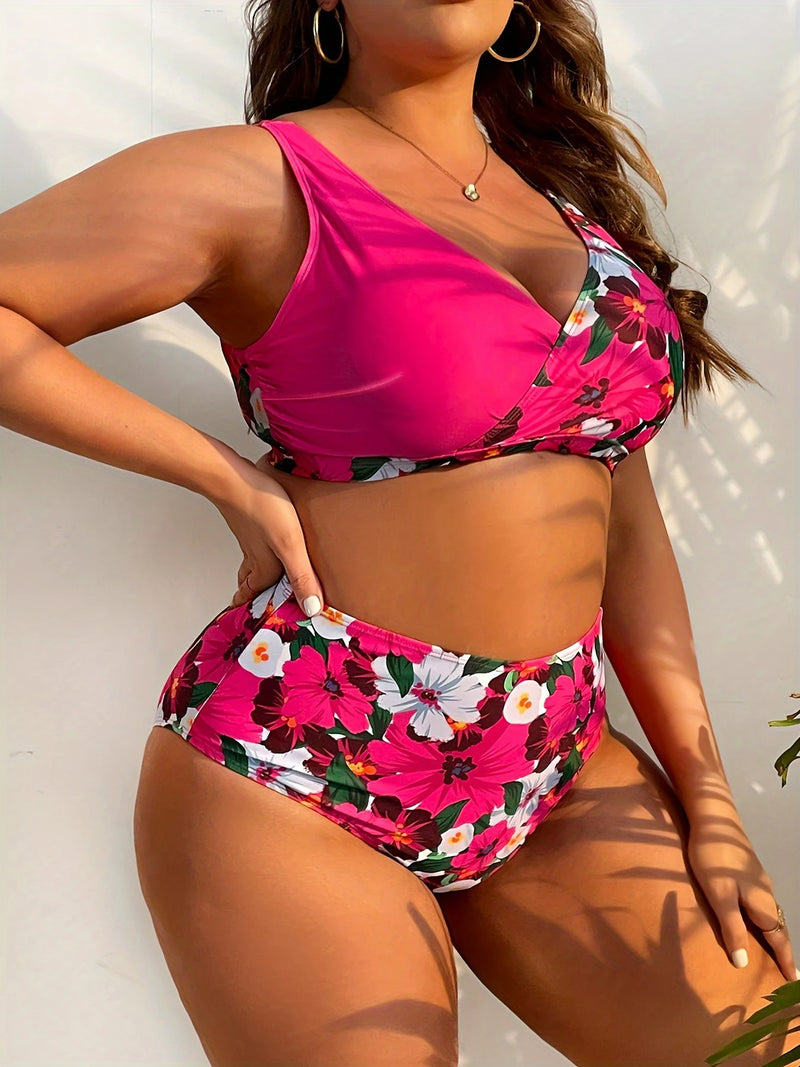 2023 grande taille à volants Bikini maillot de bain floral femmes garniture cravate avant maillot de bain femme taille haute natation maillot de bain