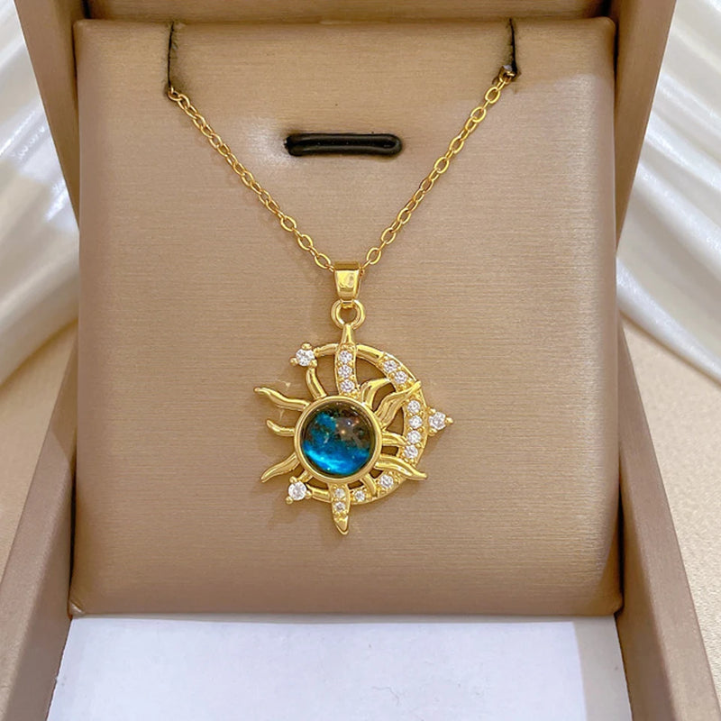 Collier de la série Star Series en acier au titane pour femme, pendentif planète lune et astronome, colliers de la présidence, cadeaux de bijoux, document doré, luxe abordable