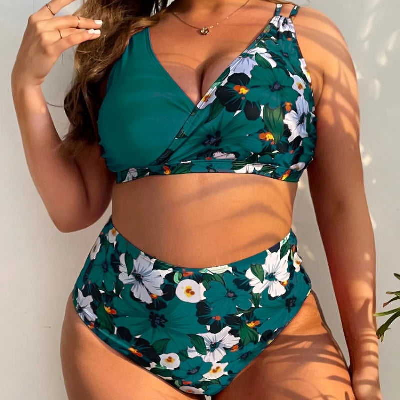 2023 grande taille à volants Bikini maillot de bain floral femmes garniture cravate avant maillot de bain femme taille haute natation maillot de bain