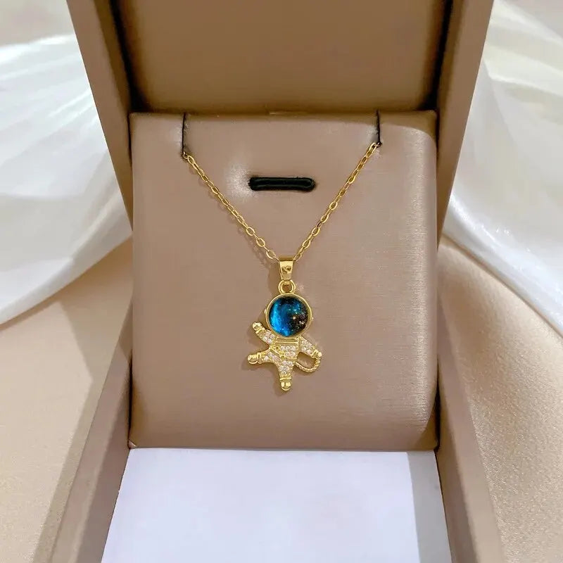 Collier de la série Star Series en acier au titane pour femme, pendentif planète lune et astronome, colliers de la présidence, cadeaux de bijoux, document doré, luxe abordable