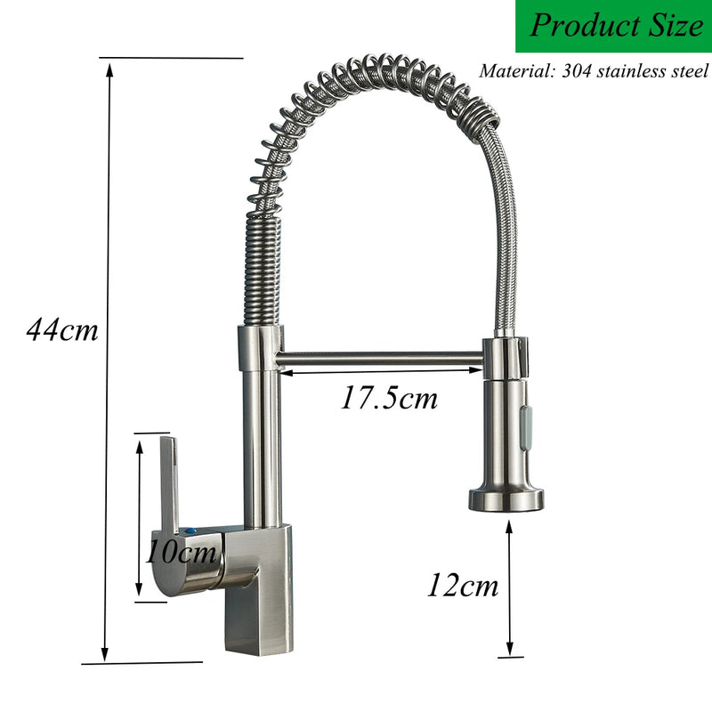 Robinet de cuisine en Nickel brossé, robinet d'évier à une poignée, robinet d'eau chaude et froide à ressort, pulvérisateur à jet monté sur le pont en acier inoxydable